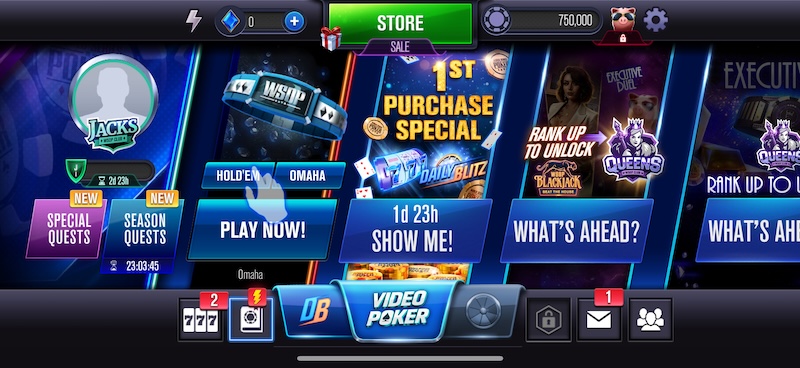 WSOP Pokerのホーム画面