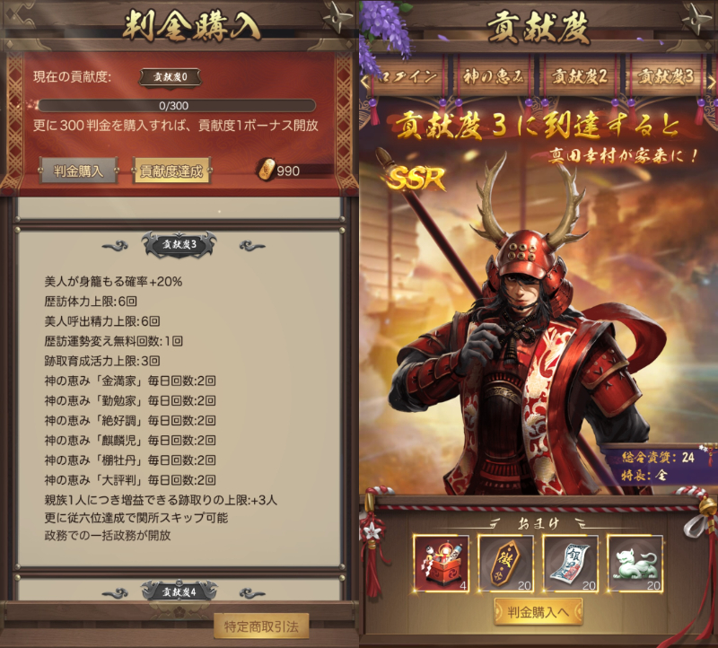 華と武の戦国の貢献度